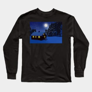 Winter Cabin Landscape Long Sleeve T-Shirt